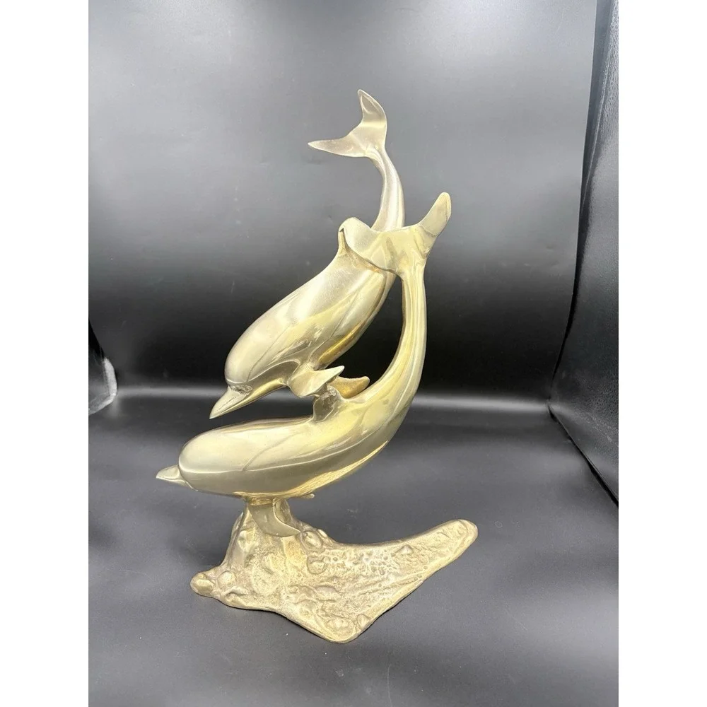 MCM Large Brass Two Dolphins Swimming Sculpture, 15